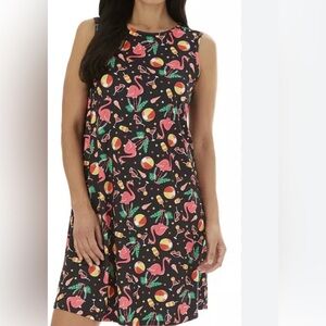 Flamingo summer novelty print sleeveless beach dress, mini, resortwear vacation